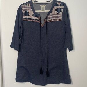 Flying Tomato Tunic Denim Blue with Embroidery Womens Medium